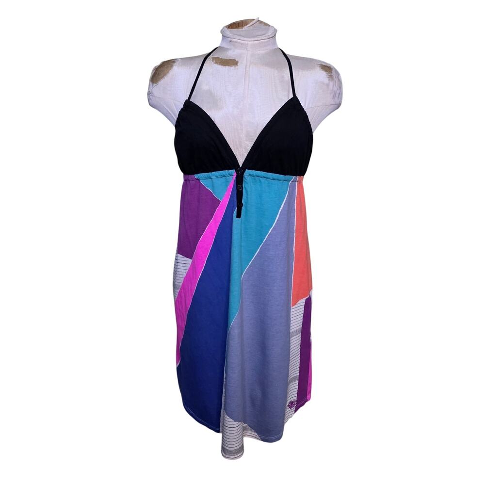 Roxy Y2K Color Block Halter‎ Dress Triangle Top Size Large